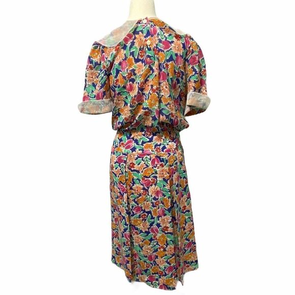 Neiman Marcus Vintage Floral Tropical Print Midi Dress Size 10 - Picture 7 of 16